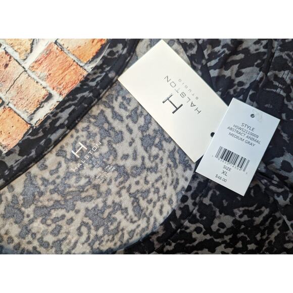 H Halston Studio Abstract Animal Print High Low Tee XL - Picture 4 of 4